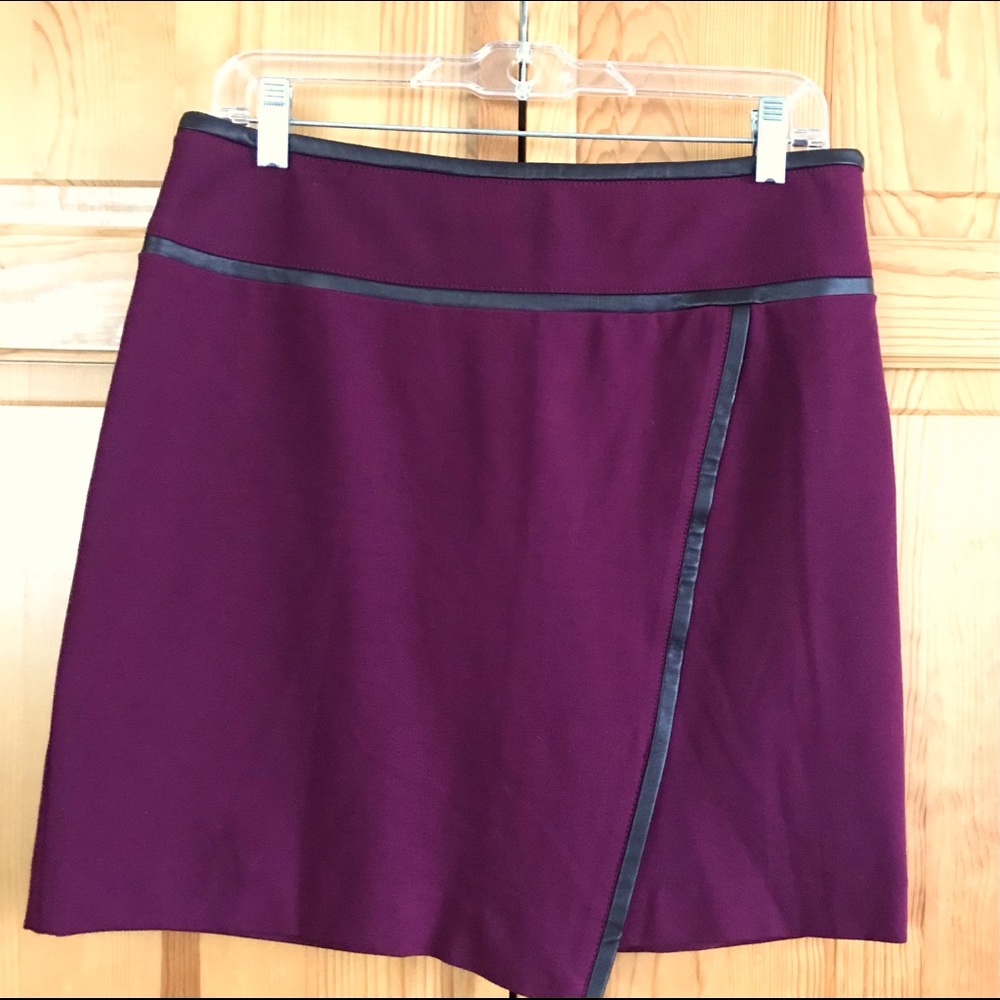 WHBM Plum Purple Leather Trim Mini Skirt